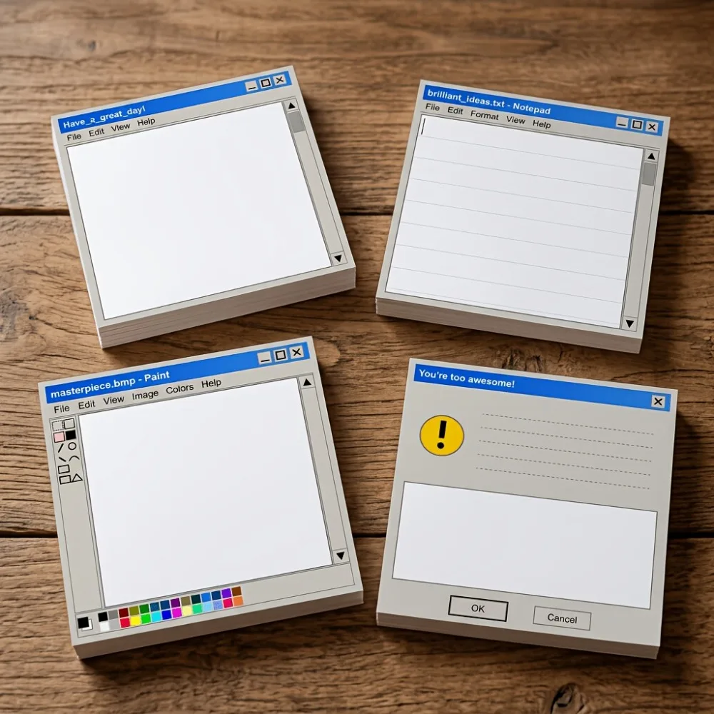 Retro PC Sticky Notes Set 4 Pcs 200 Sheets 7.62x7.62cm Vintage Memo Pads Office Desk Decor Gift for Men Women Geeks Coworkers