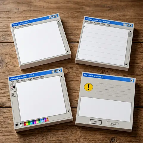 Retro PC Sticky Notes Set 4 Pcs 200 Sheets 7.62x7.62cm Vintage Memo Pads Office Desk Decor Gift for Men Women Geeks Coworkers