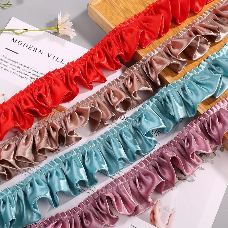 Colorful Double Layer Polyester Fabric in Stock 5.5cm Pleated Ruffle Edge Fresh Flower Packaging Skirt Hem Extended Accessories