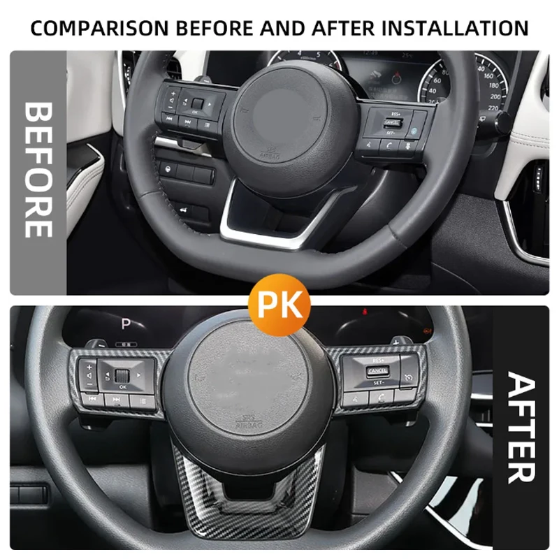 For Nissan X-Trail T33 Qashqai J12 Rogue Pathfinder ABS Carbon Fiber Automobile Steering Wheel Decorative Patch Accessories