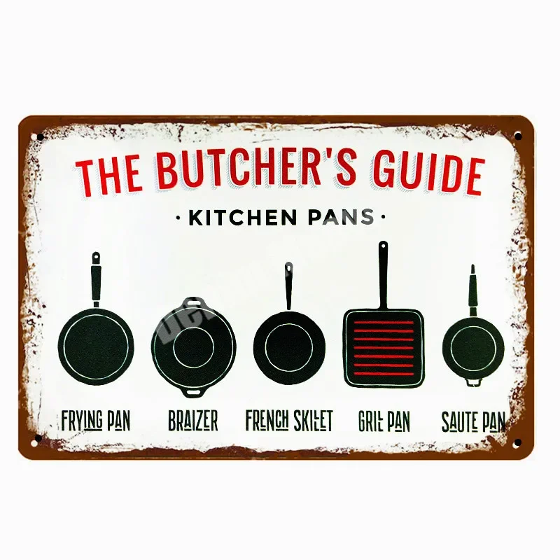 Przewodnik BUTCHER'S Vintage metalowe tabliczki Cut woolchina krowa kurczak wieprzowina kaczka plakat Kuchnia plytki Dekoracyjne