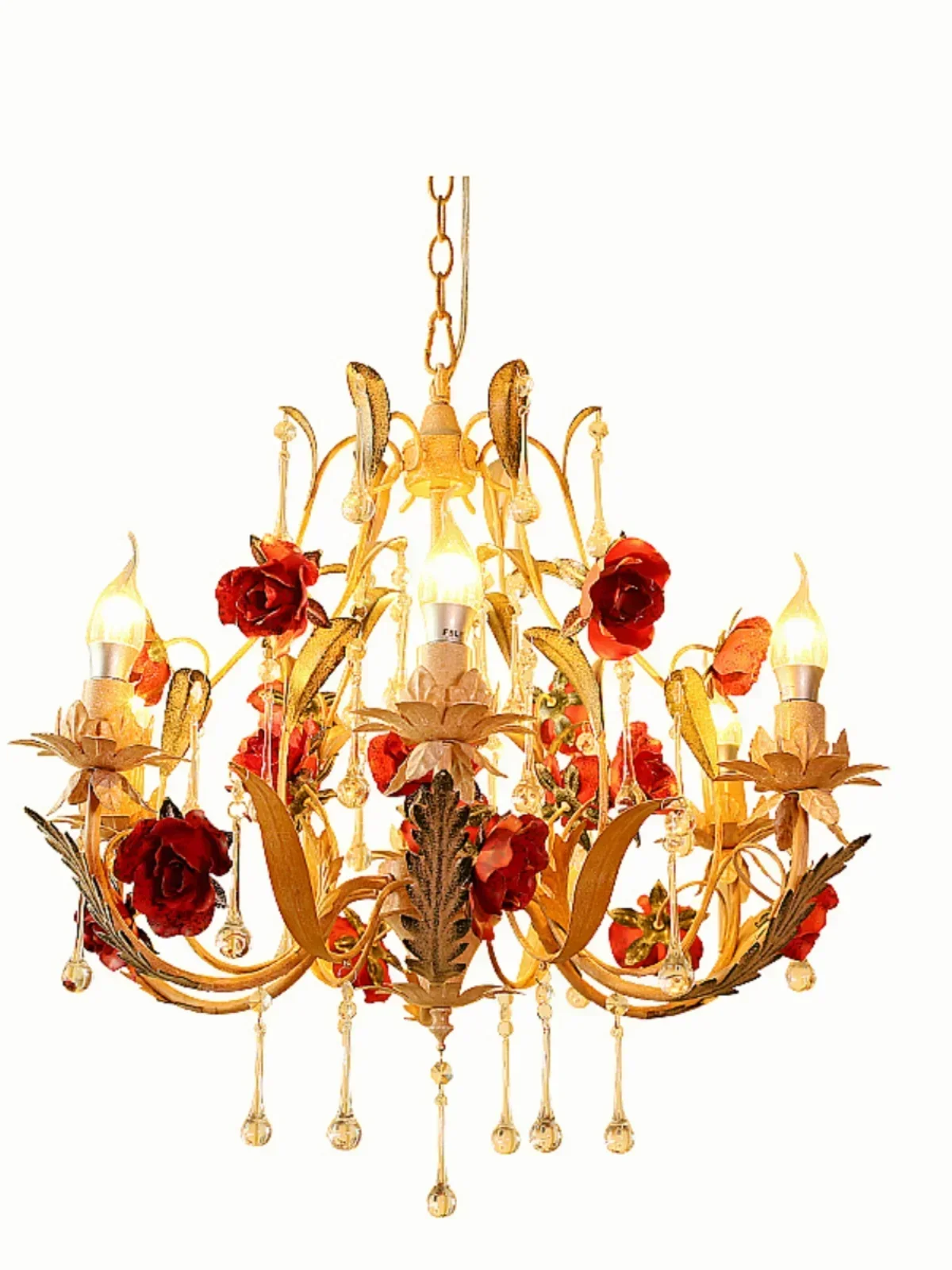 Rural Floral Iron Chandelier Country Style Lighting for Living Room Bedroom Home Decorative Ceiling Light Fixture