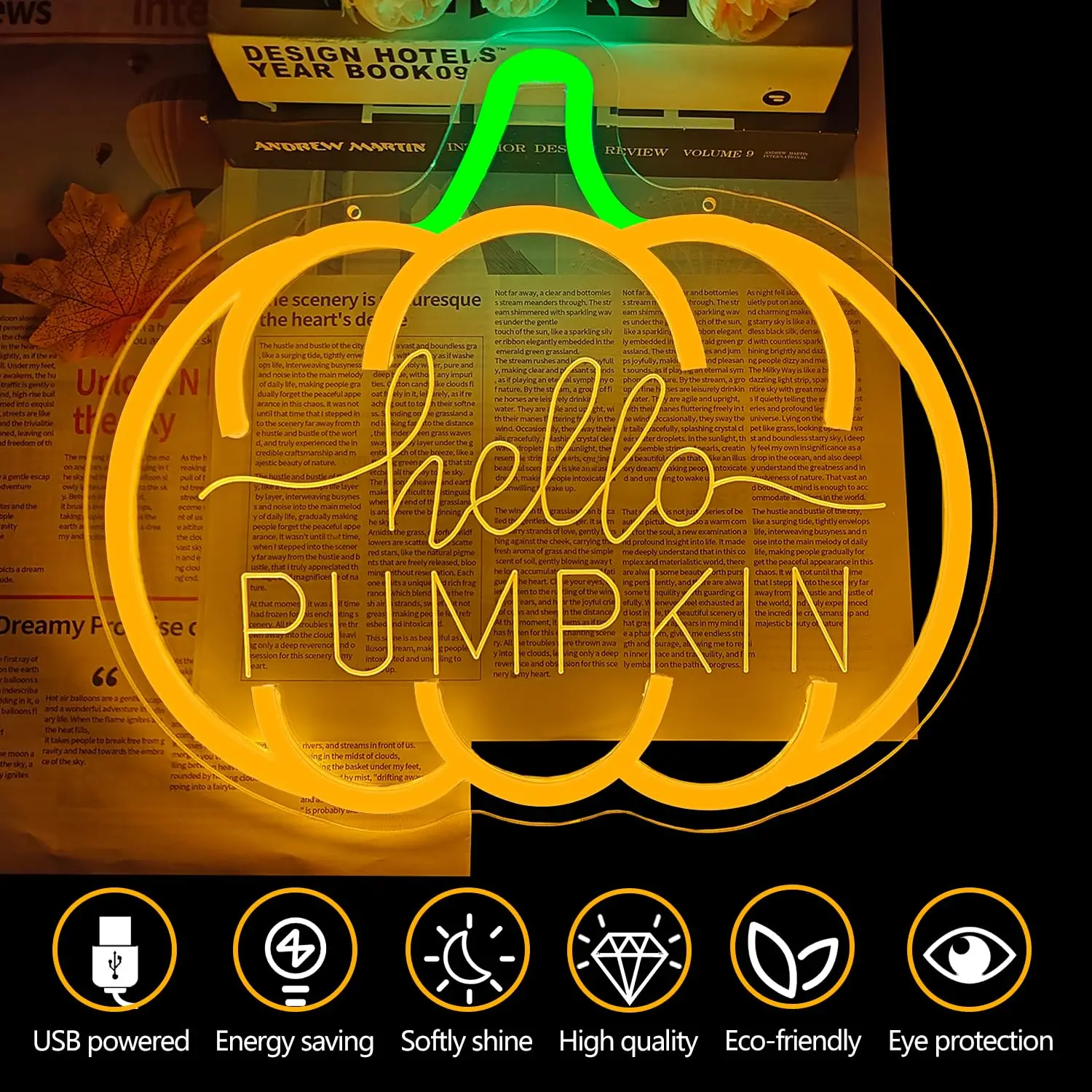 Hello Pumpkin LED Neon Sign Fall Dimmable Switch Autumn Light Up Bedroom for Wall Decor for Thanksgiving Party Front Door Gift