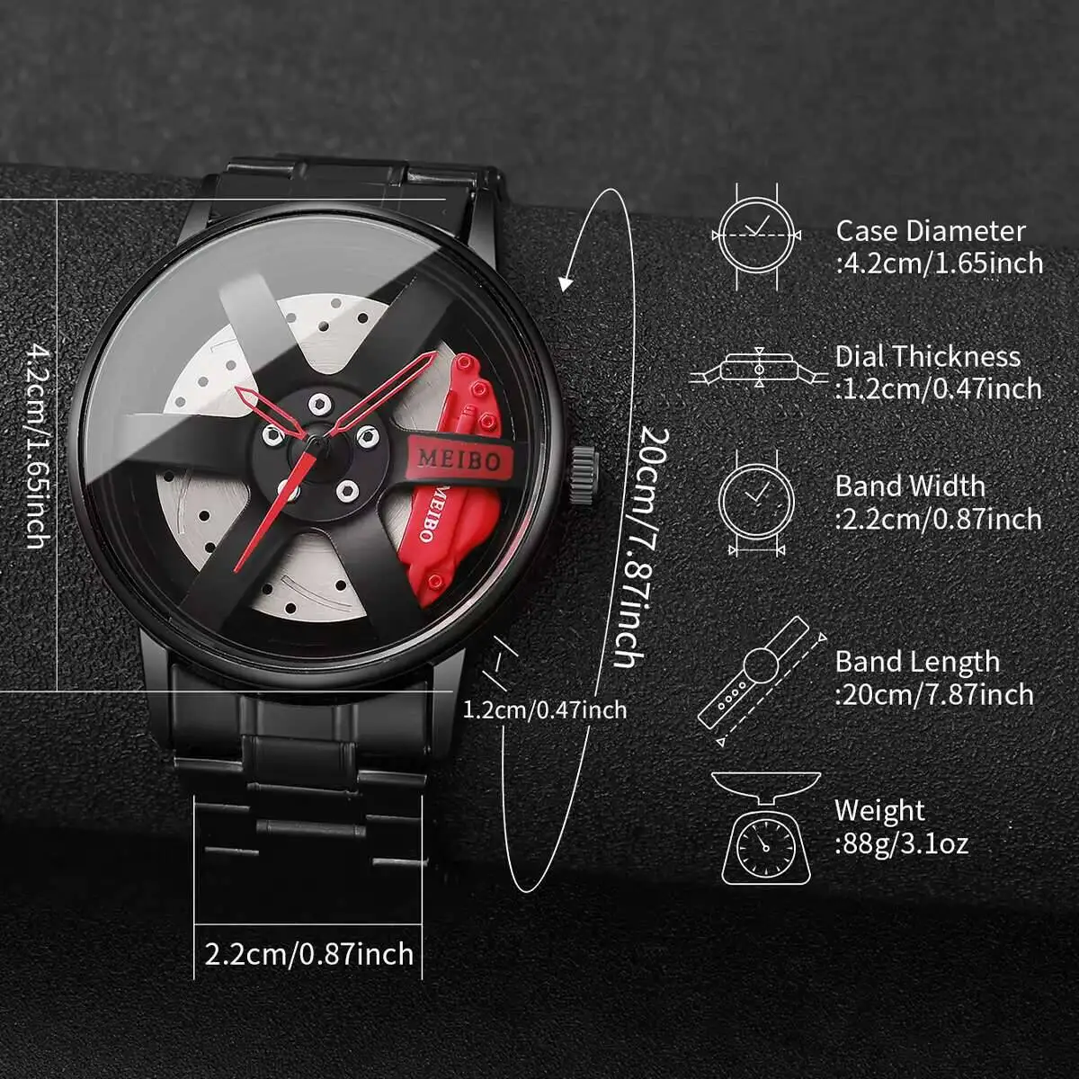 Fashion Men Business Watches 3d Car Wheel Dial Men Sports Watch Stainless Steel Band Wristwatch Reloj Hombre（Without Box）