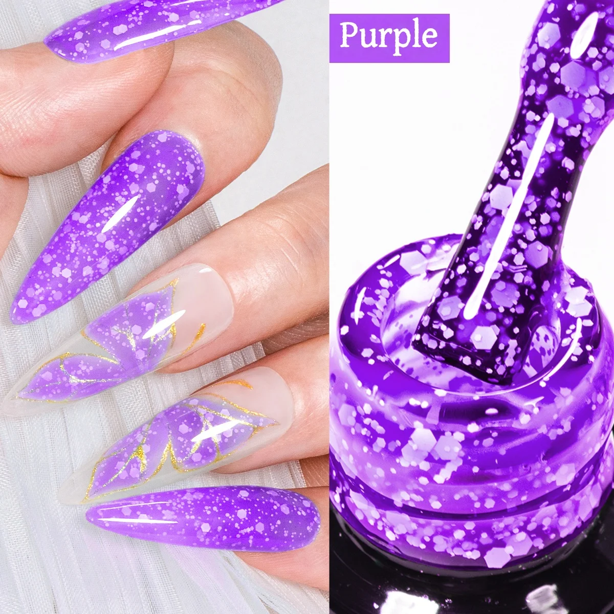 ยาทาเล็บเจลลายเกล็ดหิมะ 15 มล. กลิตเตอร์ลายเกล็ดหิมะ เจลแบบแช่ล้างออกได้ด้วยแสงยูวี เจลกึ่งถาวรสำหรับตกแต่งเล็บ ท็อปโค้ท