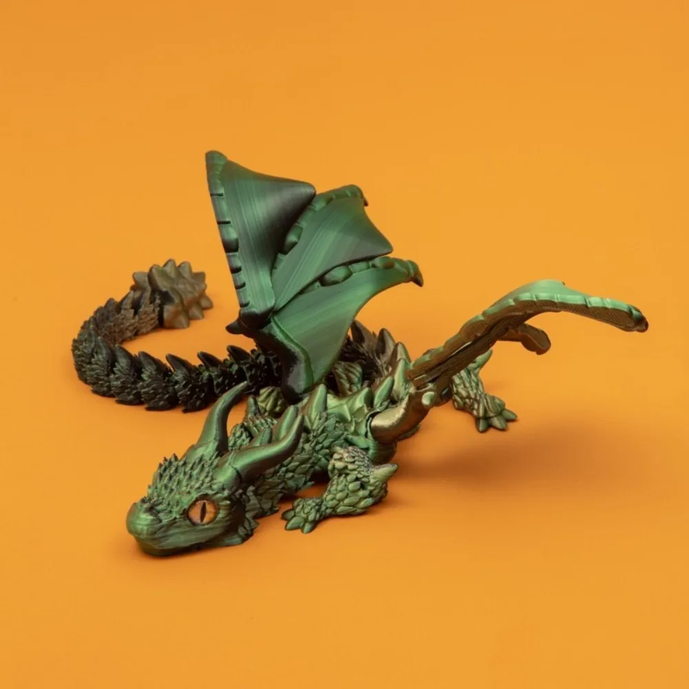 3D Printed 3D Printed Dragon Figurine Winged Design Multi-Jointed Movable Dragon Art Deco Dragon Sculpture Gift Idea