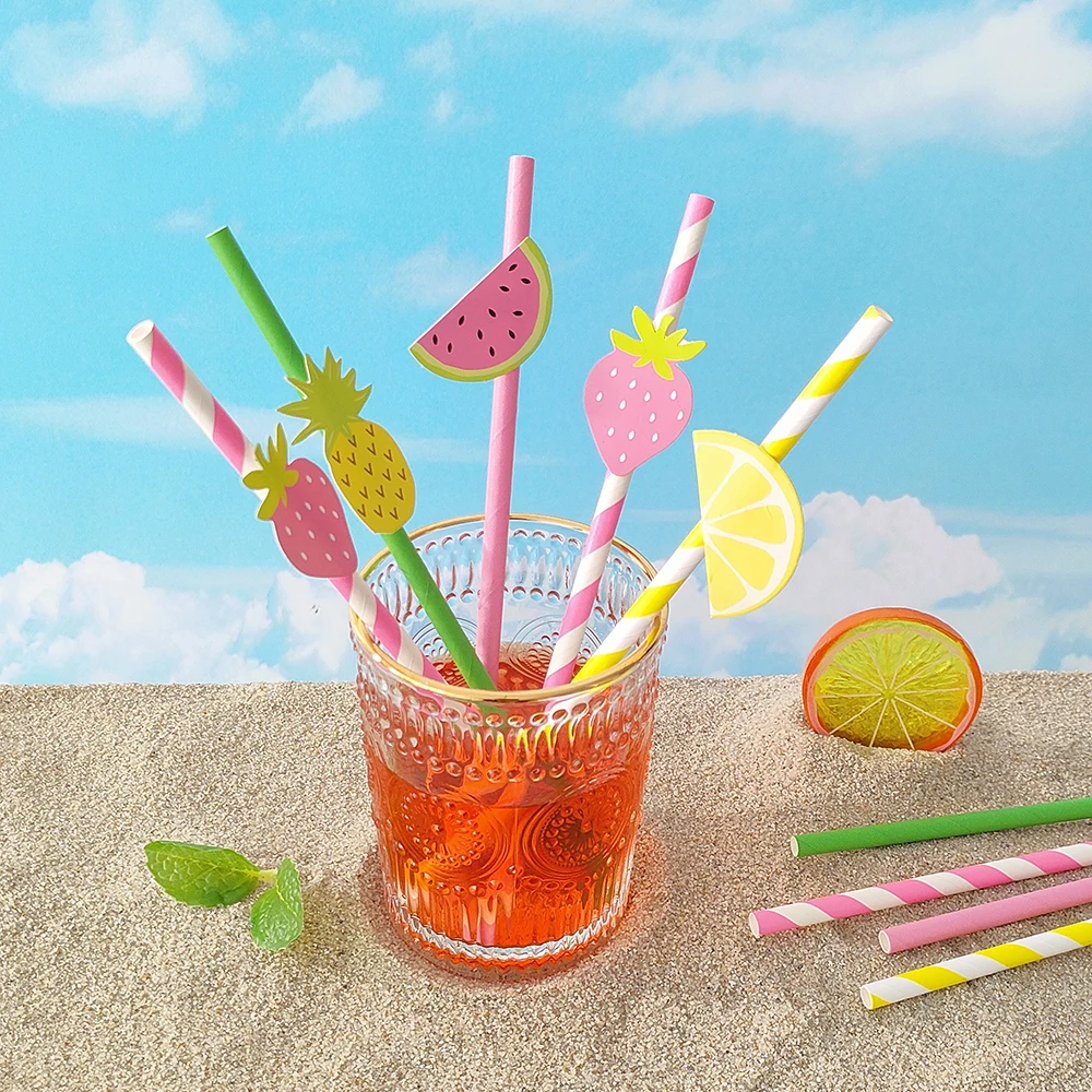 Flamingo Pineapple Drinking Straws For Hawaiian Beach Tropical Birthday Party Decoration Summer Luau Pool Party Wedding Supplies