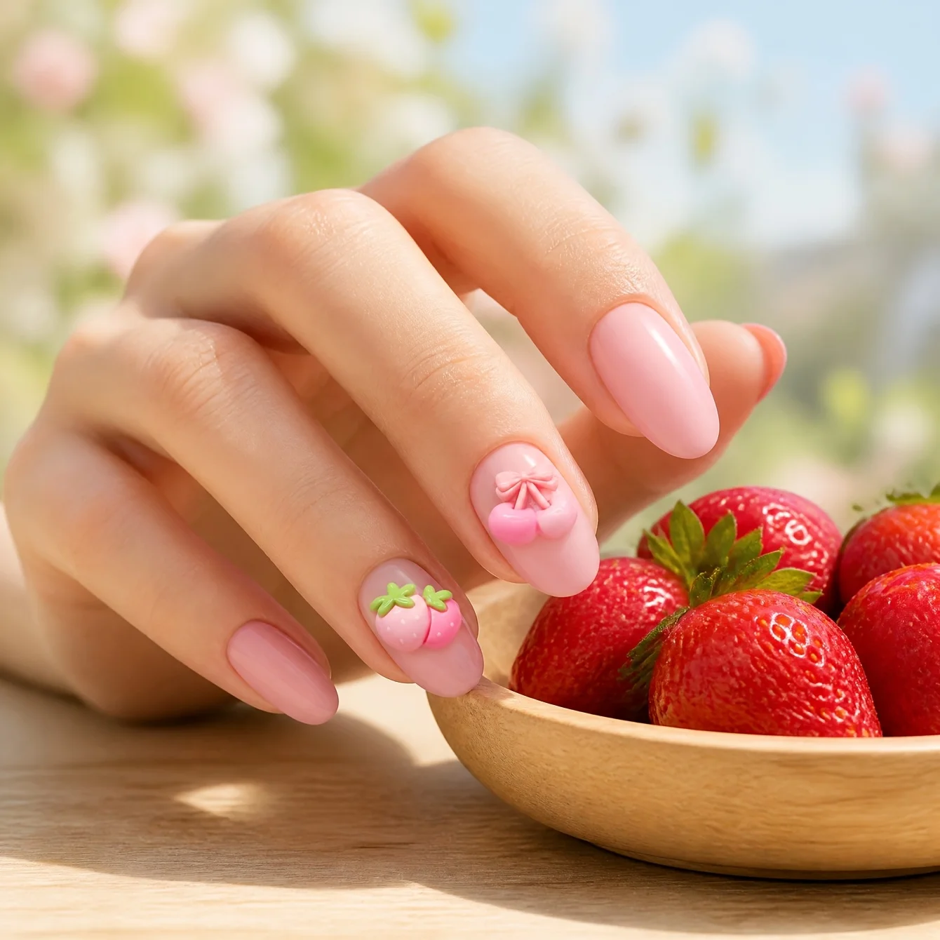 10pcs Kawaii Small Bow Heart Lock Strawberry Cherry DIY Cartoon Glossy Resin Accessories Parts Hair Clips Nail Art Decoration