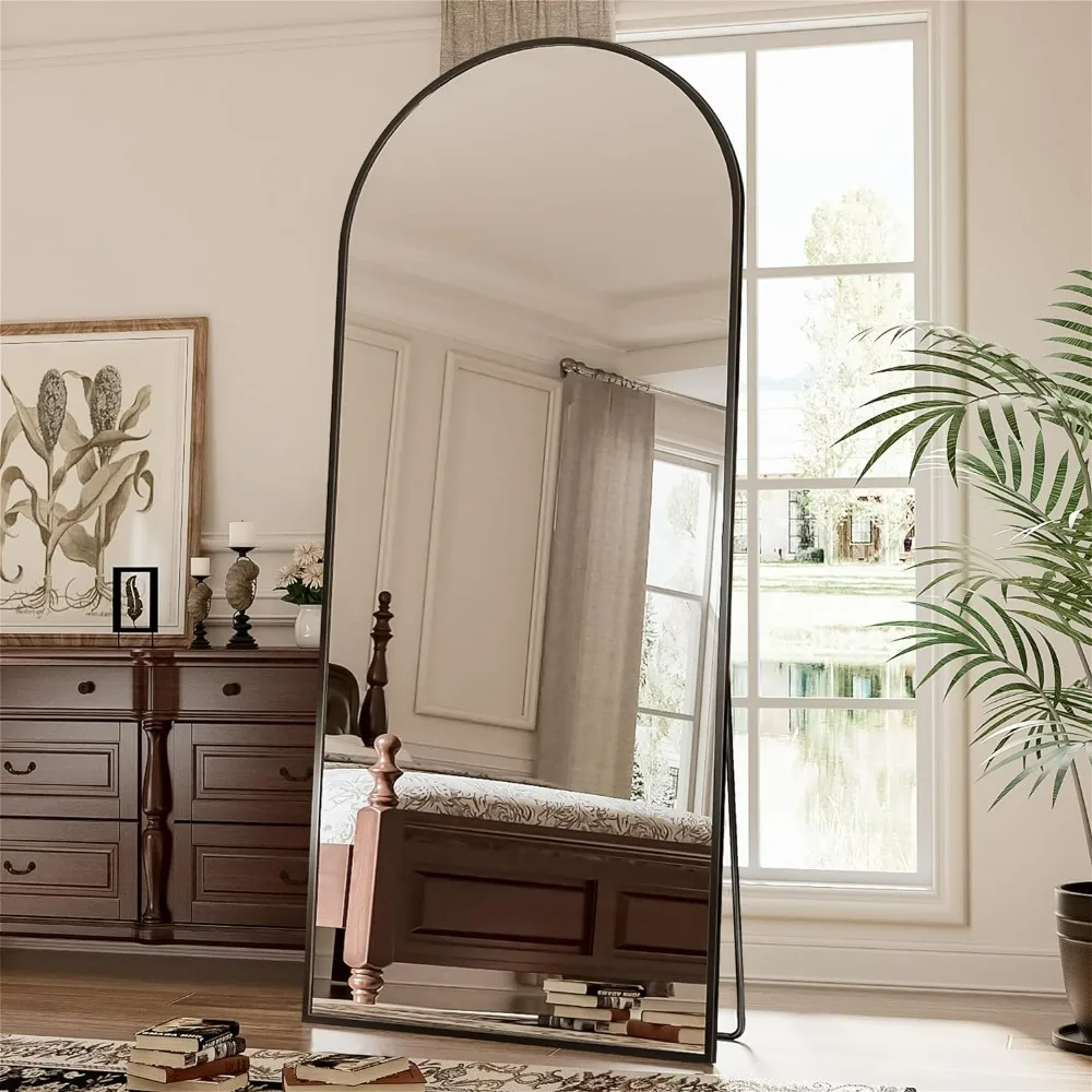 Floor Mirror, 71"×28" Arched Full Length Arched with Stand,Black Large Arched Wall Mirror,Wall Mounted Mirrors Full Length