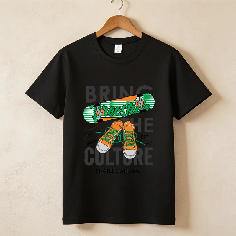 Retro Skate Freestyle Culture Graphic T-Shirt, Casual Streetwear Hip Hop Short Sleeve Fashion Cotton Crew Neck Daily Tee Tops168