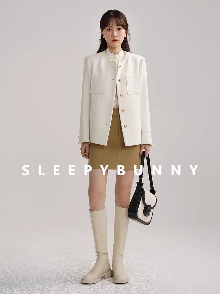 

Elegant Tweed Blazer Women Autumn Round Neck Office Coat Gold Buttons Vintage Chic Short Jacket High-End Lady Style Daily Look