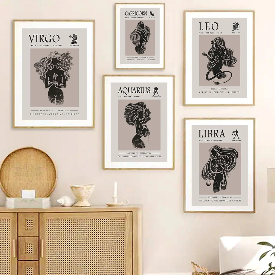 Zodiac Sign Astrology Scorpio Leo Taurus Wall Art Canvas Painting Nordic Posters And Prints Wall Pictures For Living Room Decor