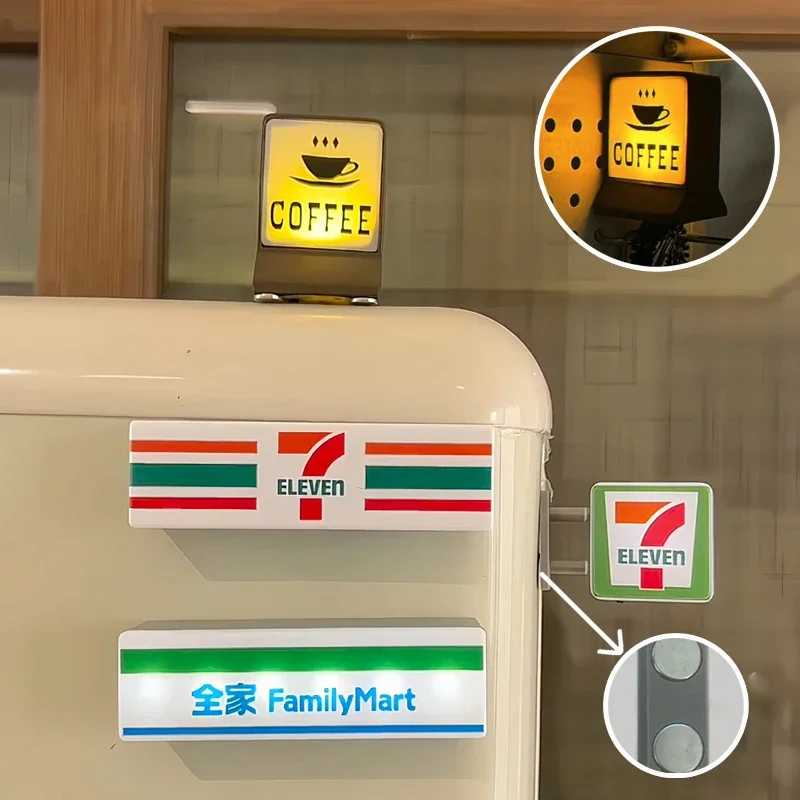 Hot Convenience Store Fridge Magnet Miniature Model Magnetic Attraction Decorate Night Light Atmosphere Light Glowing Signboard