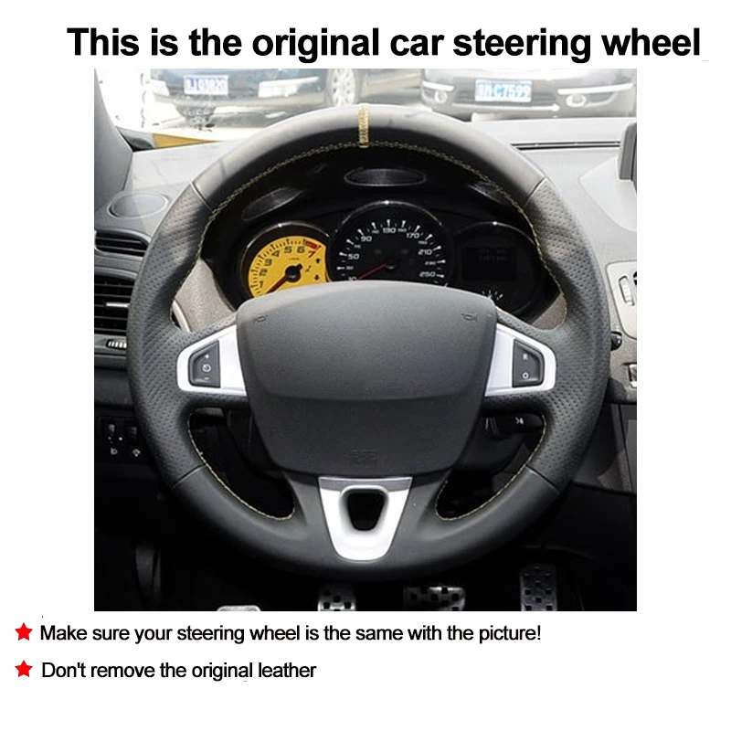 Hand Stitching Car Steering Wheel Cover Wrap for Renault Megane 3 (Coupe GT) RS 10-16 Braid on Steering-wheel Holder Protector