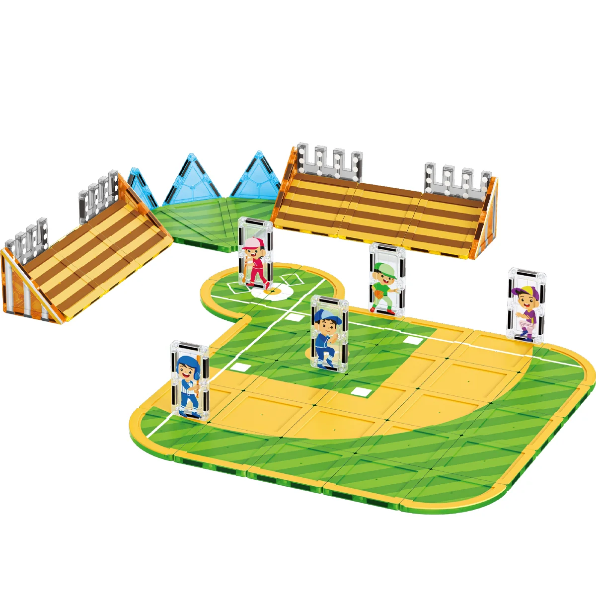 Baseball Theme Magnetic Tiles STEM Educational Building Blocks Construction Pretend Play Toy Gift for Boys Girls 3+ Years Old