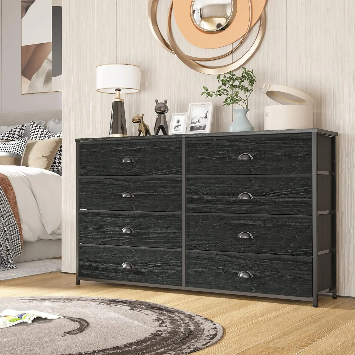 Furnulem Wide Dresser with 8 Fabric Drawers, TV Entertainment Center with Storage for 55'' TV, Large Chest of Drawers