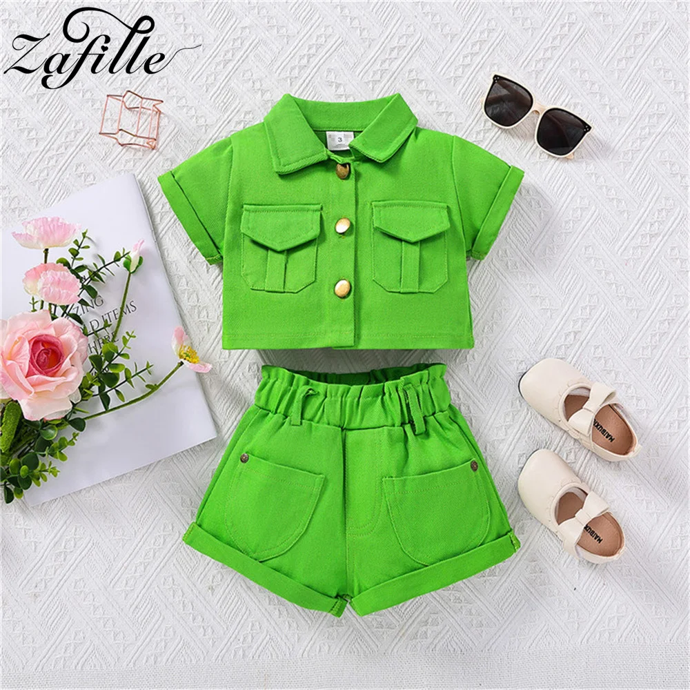 ZAFILLE Summer Girls Denim Set 3-7Y Baby Clothes Street Trend Style Kids Toddler Costume Solid Children Clothing Girls Suits Set