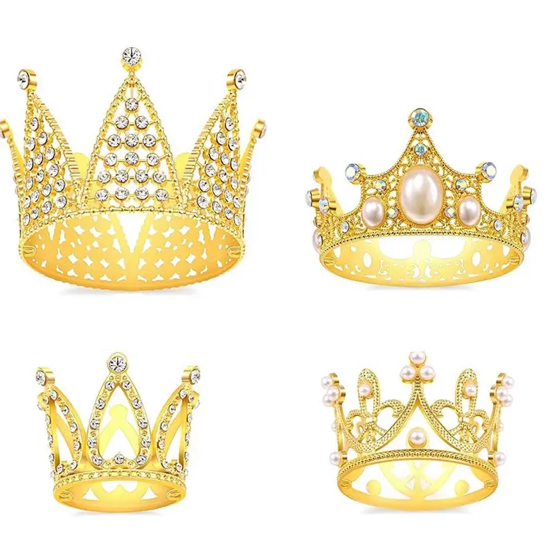 LUCK 4Pcs Gold Crown Cake Topper Princess Crown Cake Decorations for Birthday, Wedding, Party and Baby Shower Crown
