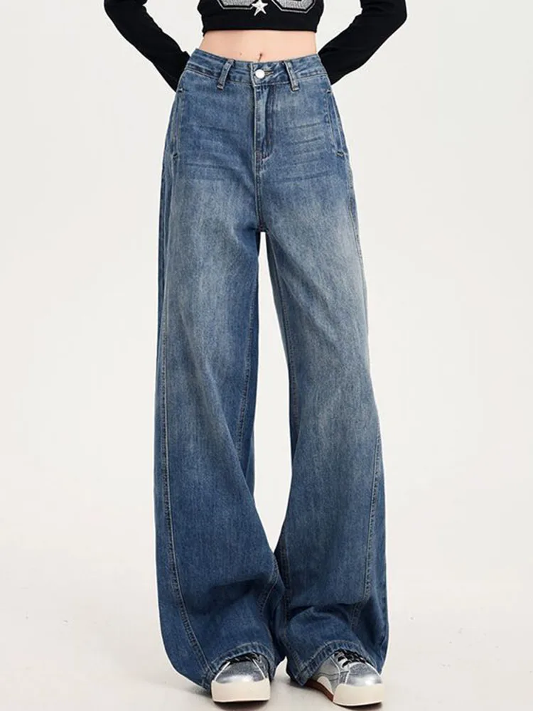 جينز مستقيم فضفاض عتيق للنساء شتاء دافئ عالي الخصر سميك مخملي مبطن Vaqueros سروال دينم واسع الساق جديد #5