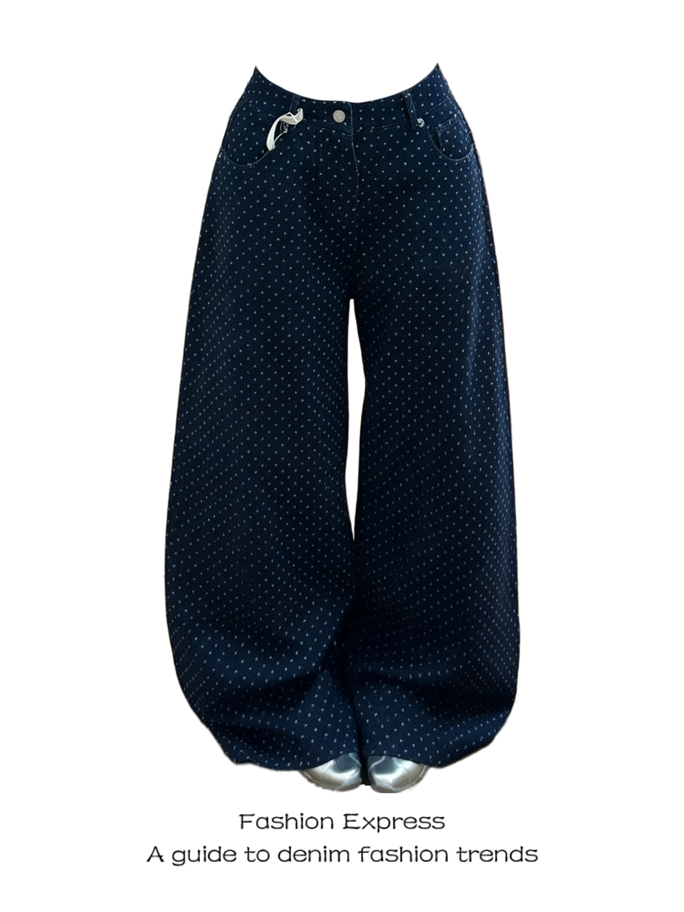 

Summer New Women's Loose Wide Leg Polka Dot Denim Pants Vintage Knife Design Casual Loose Trousers High Waist Jeans