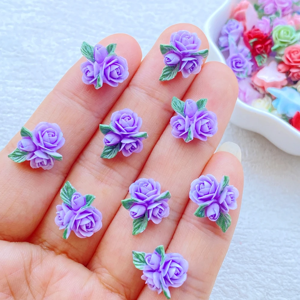 30 Stück Niedliche Mini 3D Farbige Rosen und Blätter Nagelkunst Harz Designer Charms DIY Dekorationen Schmuck – Detail 6