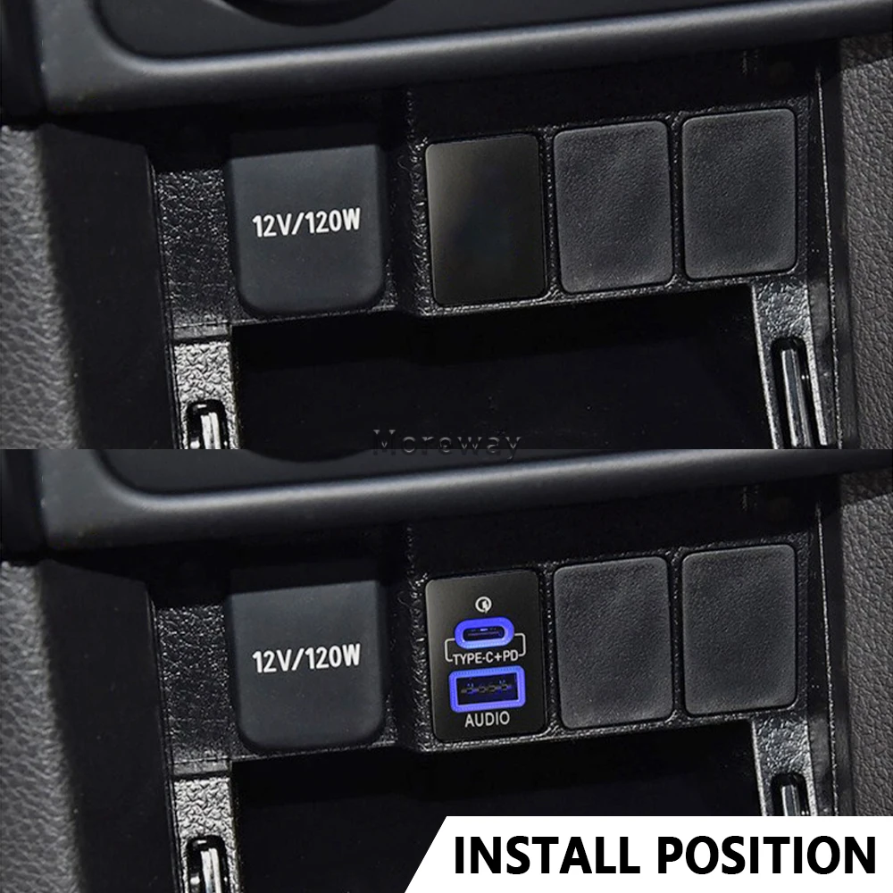 LED Fast Charger Type-C PD Adapter Dual Ports USB for Toyota Yaris 2008 Prado LC150 Camry 2016 Reiz C-HR 2021 Accessories