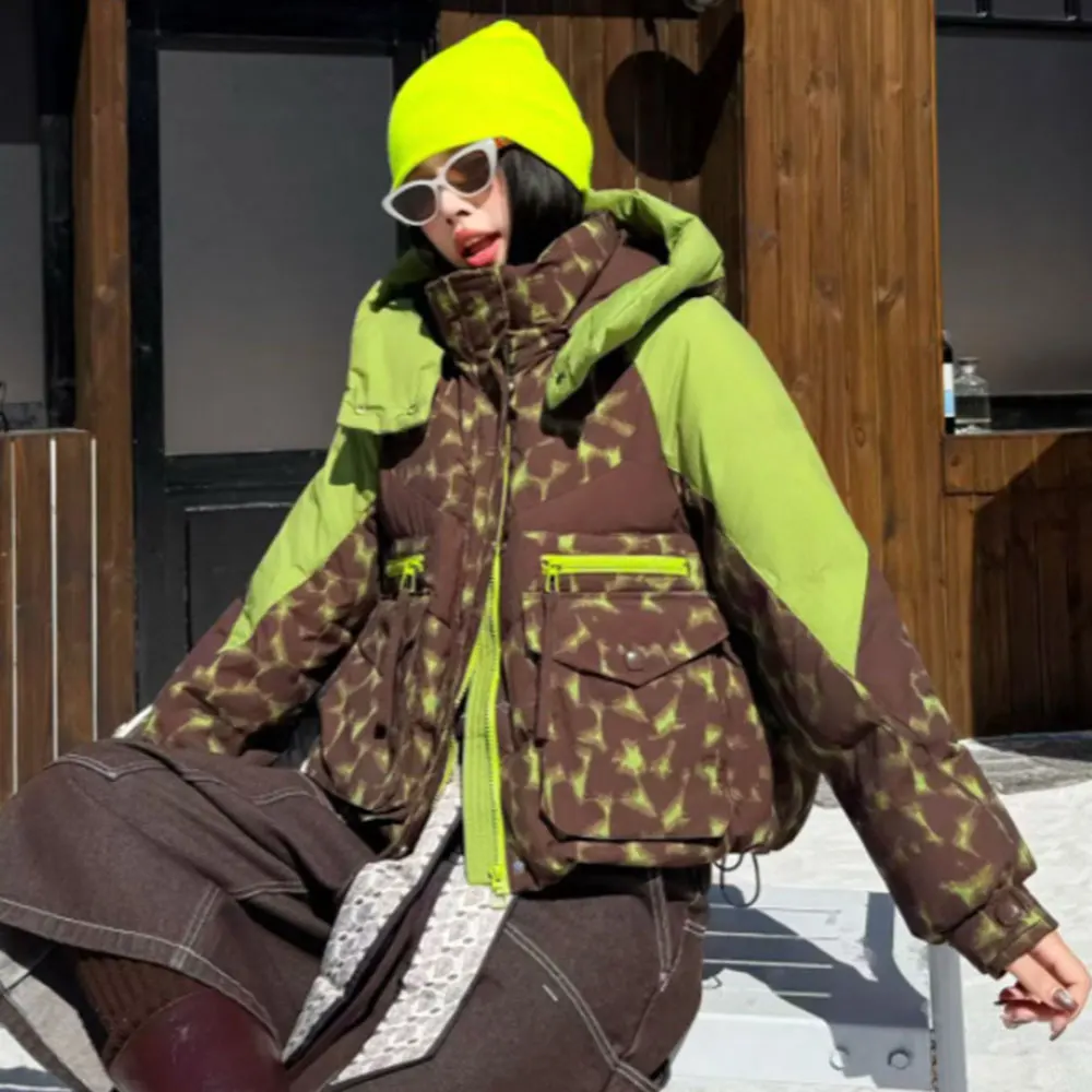 Chaqueta de plumón con estampado Tie Dye para mujer, abrigo grueso de plumón de pato blanco, Parka corta, prendas de vestir exteriores, moda coreana, invierno, súper hermoso