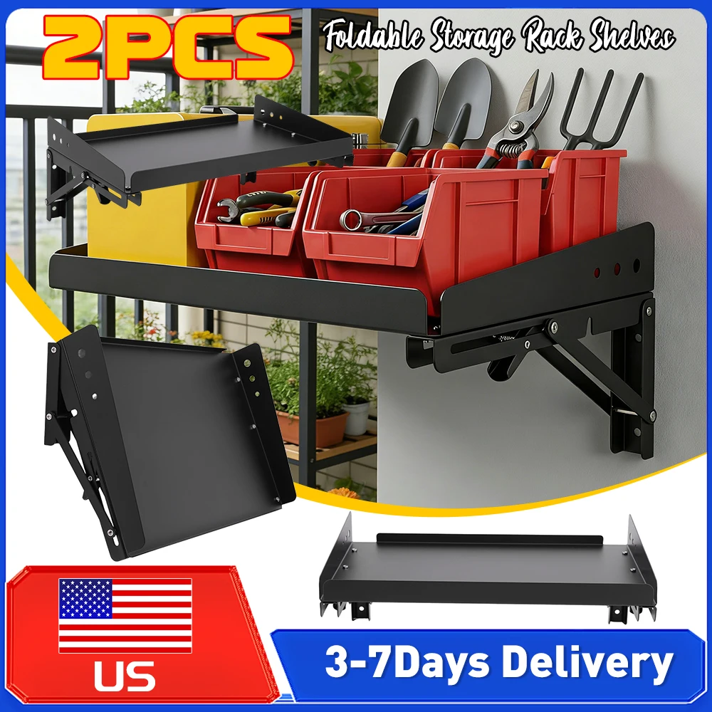 

2 Packs Heavy Duty Wall Mounted Folding Storage Shelves Metal Shelf with Lip for Garage Kitchen Laundry Workshop Home Storage ﻿