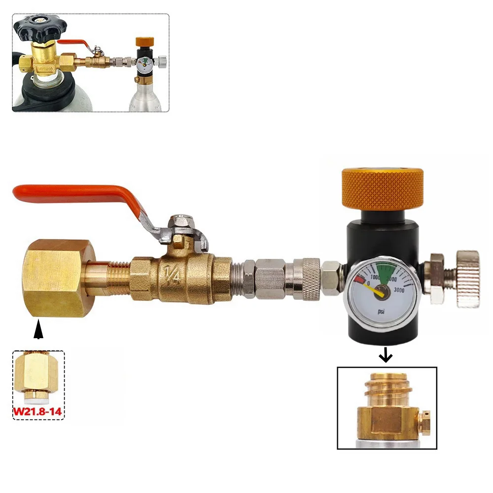 Co2 Cylinder Refill Adapter Adaptor for Sodastream Soda Stream Filling Station W/ Ball Valve,W21.8-14 Or CGA320 to Tr21-4 Tank