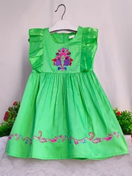 Girls Casual Embroidered Floral Dress Little Girls Fashion Birthday Gift Princess Dress Kids Pure Cotton Puffy Sleeve Clothes