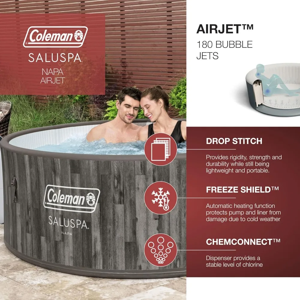 SaluSpa Napa AirJet 2 to 7 Person Inflatable Hot Tub Round Portable Outdoor Spa with 180 Soothing Jets with Cover, Gray