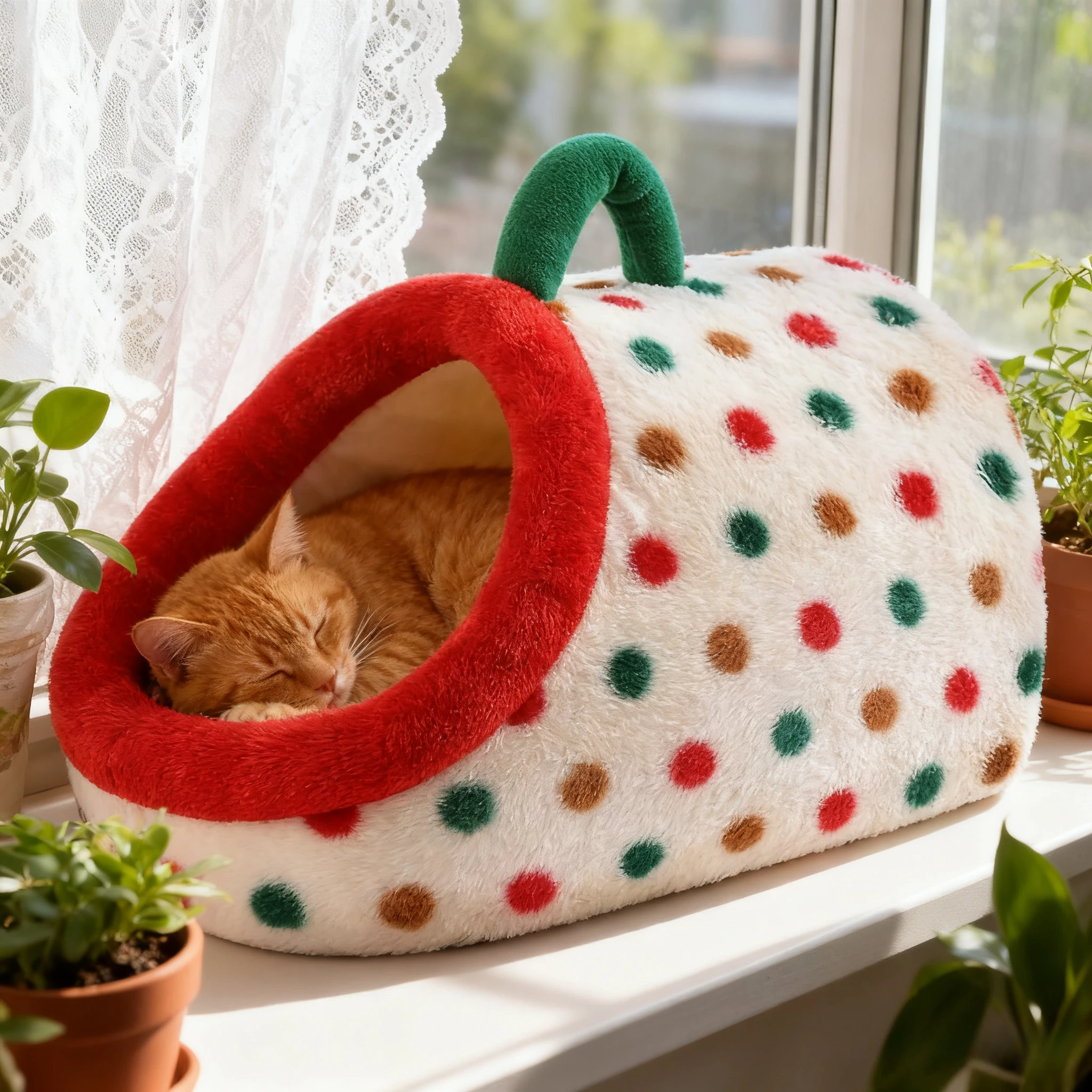 

Newest Colorful Dot Cat Nest Soft Warm Thickened Dog Bed with Handle Removable Pet House for In Autumn Winter Pet Supplies 고양이
