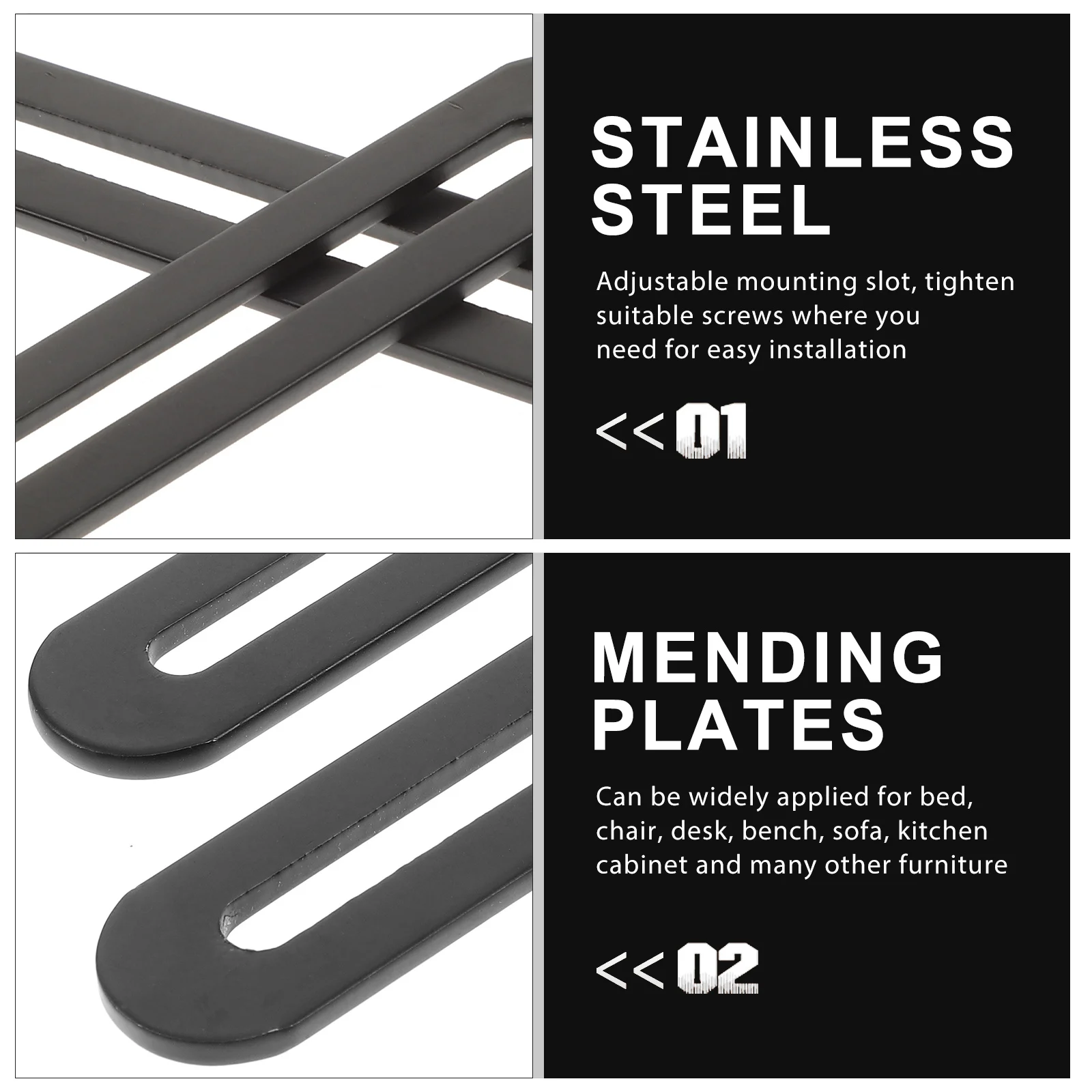 

10pcs Flat Mending Plates Stainless Steel Adjustable Brackets For Furniture Chair Drawer Bed Cabinet Connection Support Hardware