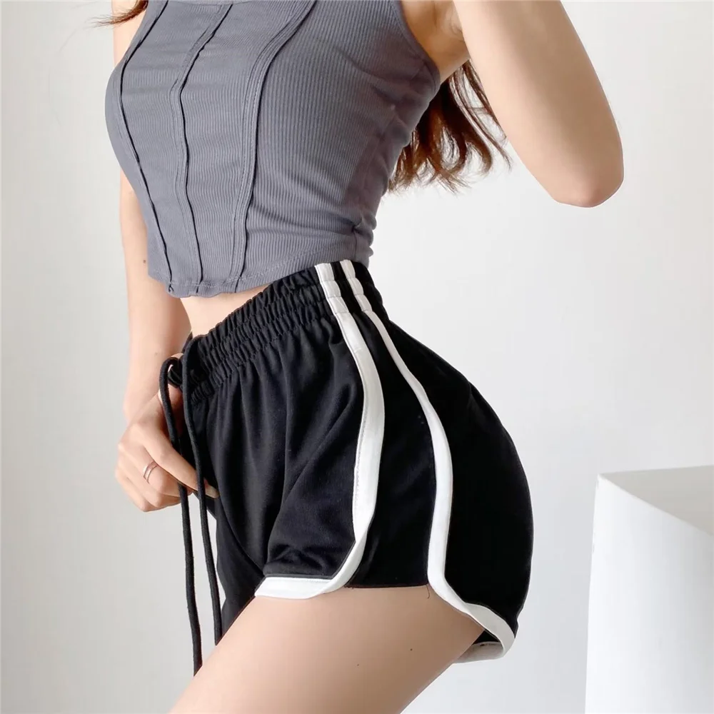 

High waisted shorts knit black biker shorts women pink gym bottoms womens Summer 2022 sexy shorts green casual drawstring