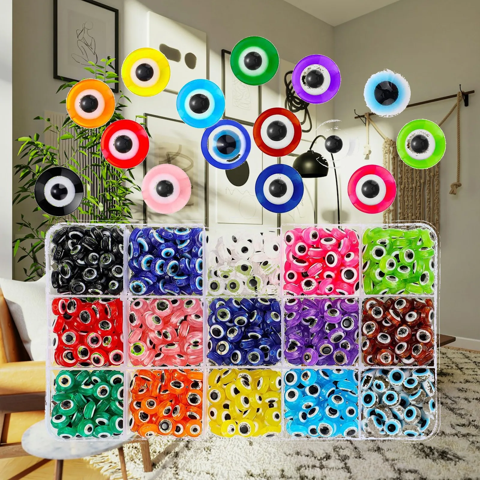 

450 Pieces Evil Eye Beads crafts Evil Eye Charms with Storage Box for DIY Jewelry Bracelet Earring Necklace Craft Making, 1
