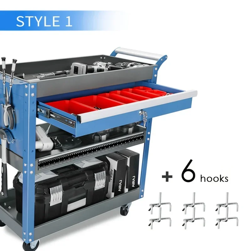 3-Tier Rolling Tool Cart with Wheels, Heavy Duty Metal Mechanic Cart with Drawers and Pegboard, 440 LBS Capacity, Tool Cart