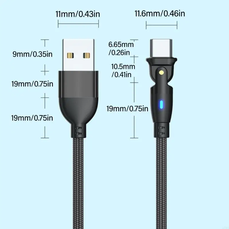 270B USB C สายชาร์จพร้อมขั้วต่อ 180 องศาสำหรับหูฟังคอนโซลเกม