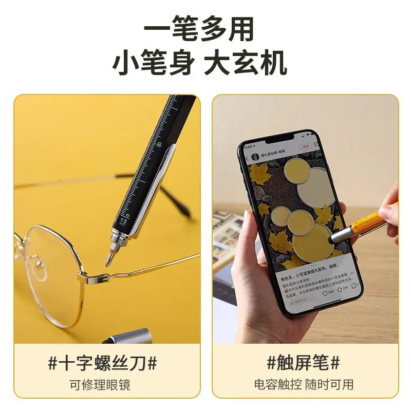 7 in1 Multifunction Ballpoint Pen with Modern Handheld Tool Measure Technical Ruler Screwdriver Touch Screen Stylus Spirit Level