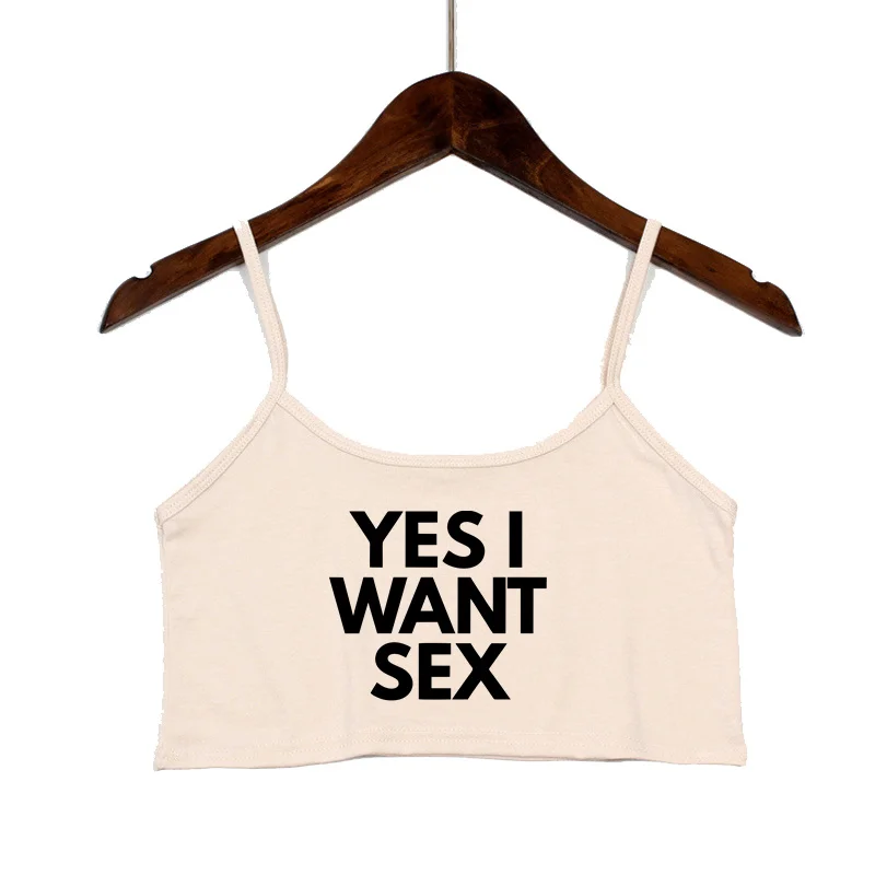 Top corto con letras divertidas para mujer, Tops sexys sin costuras, camisetas sin mangas blancas, camisola sin espalda