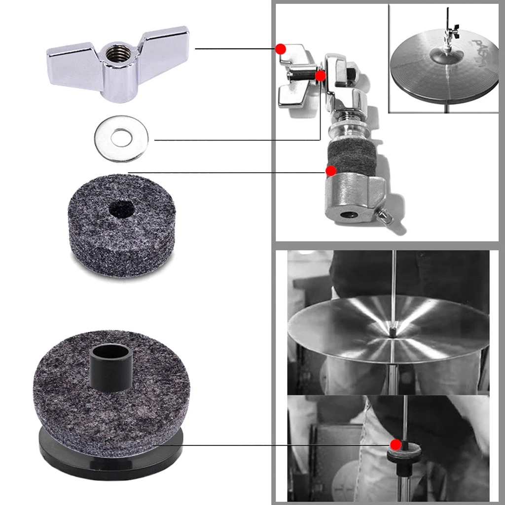 

18Pc Cymbal Felts Hi-Hat Clutch Felt Hi Hat Cup Felt Cymbal Stand Sleeves with Base Wing Nuts and Cymbal Washer Drum Accessories