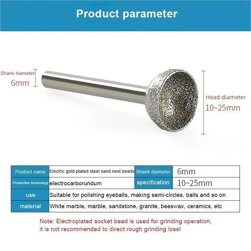 Abkw-ponto montado de diamante 10-25mm cabeça côncava esférica para jade âmbar pedra cera de abelha moagem-conjunto de 1 peça