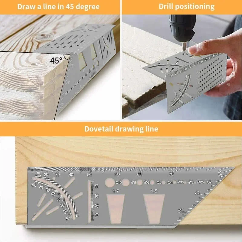 Smooth Carpentry Ruler 3D Mitre Angle Measuring Gauge, Square Size, 45 Degree and 90 Degree Marking, Accurate Measure Multitool