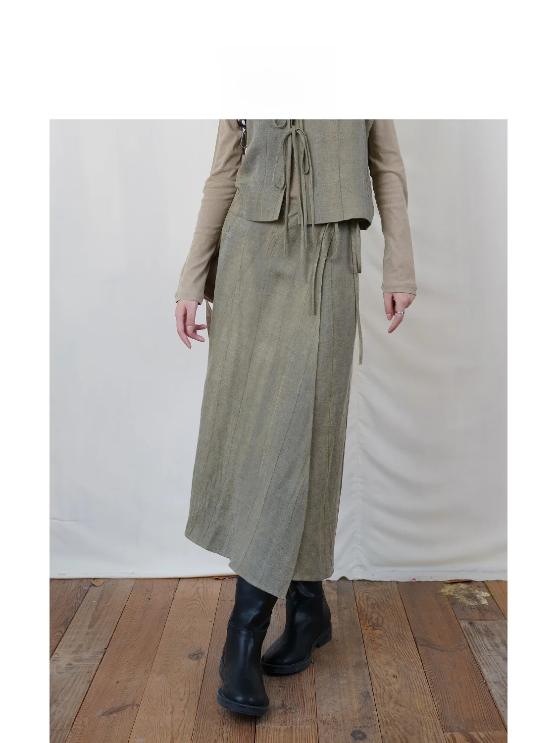oll  Linen Texture f Skirt Straight Leg Long Dr High Waist Belted Home Rainy Day Casual Travel