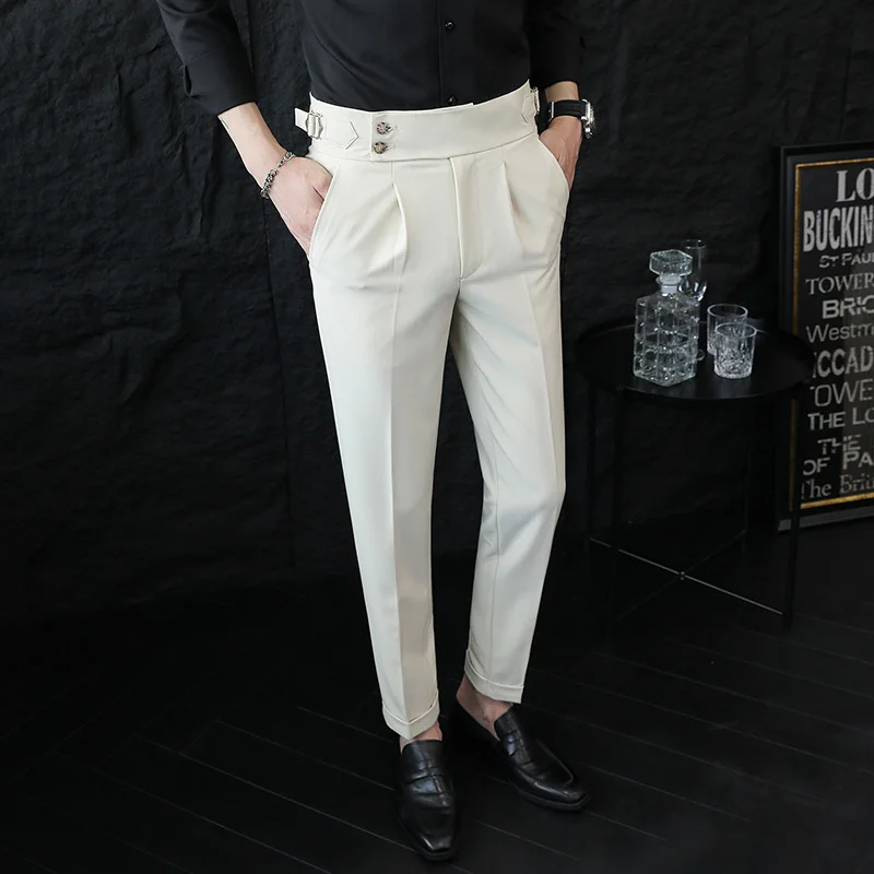 

High Waist Man Pants Autumn New Plain Color Straight Men's Pants Dress Multi Colors Business Formal Wear Casual Men Trousers 38