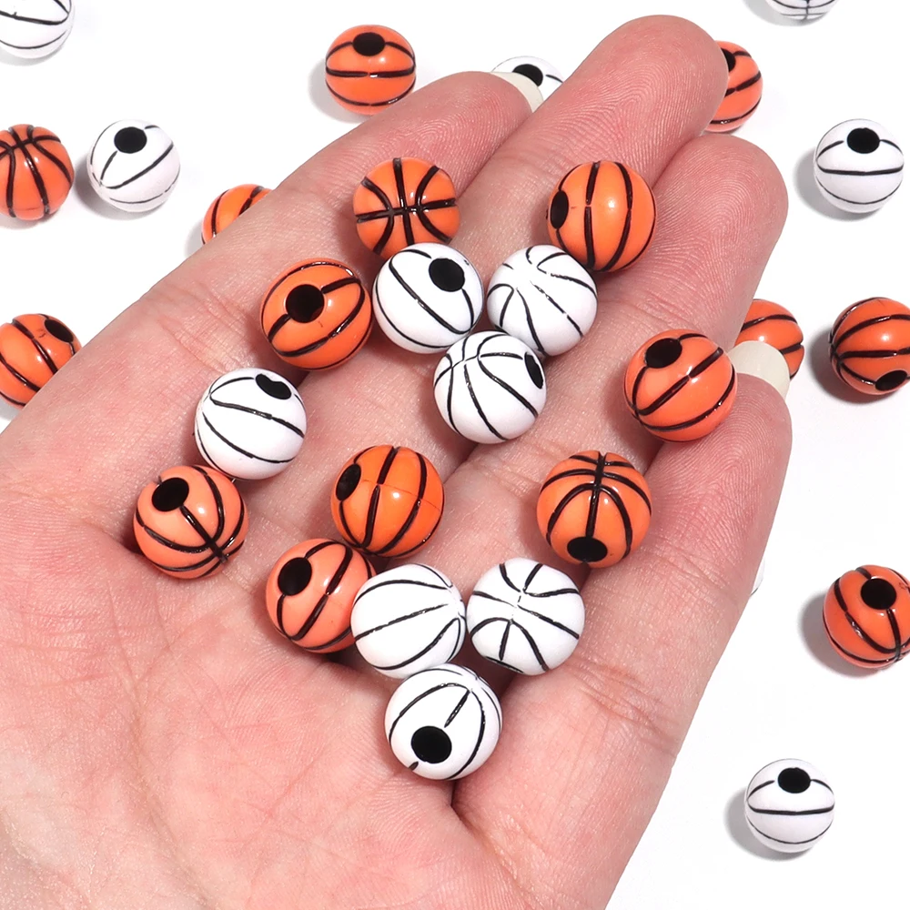 50Pcs/Lot Sport Basketball Big Hole Beads Acrylic Spacer Loose Beads For Jewelry Making DIY Craft Bracelet Necklace Accessories