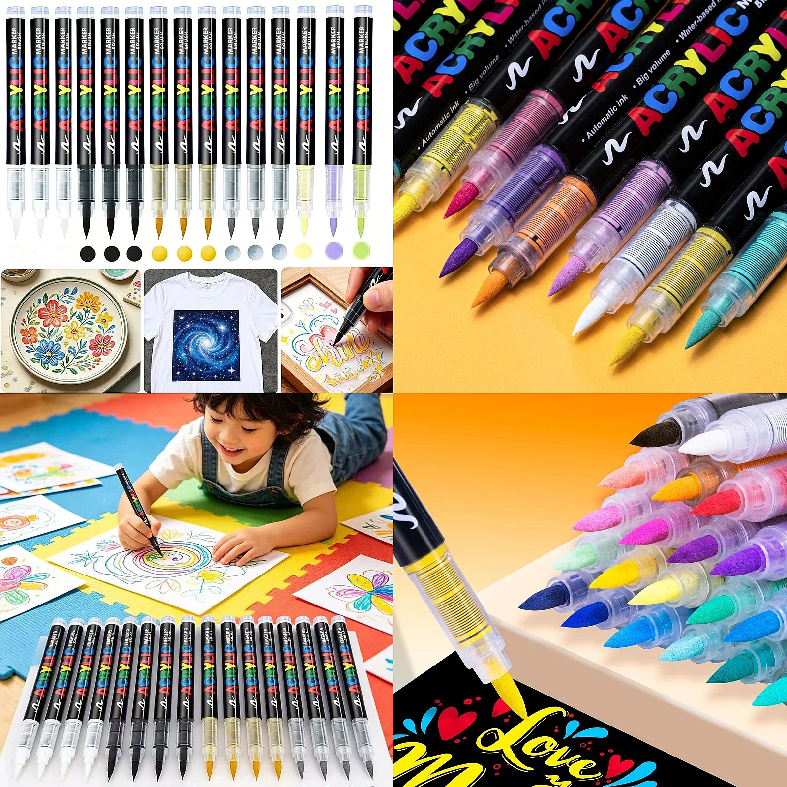 GuangNa 6/3Pcs Acrylic White Marker Pens Gold Silver Paint Art Set for Rock Ceramic Tire Fabric Metal