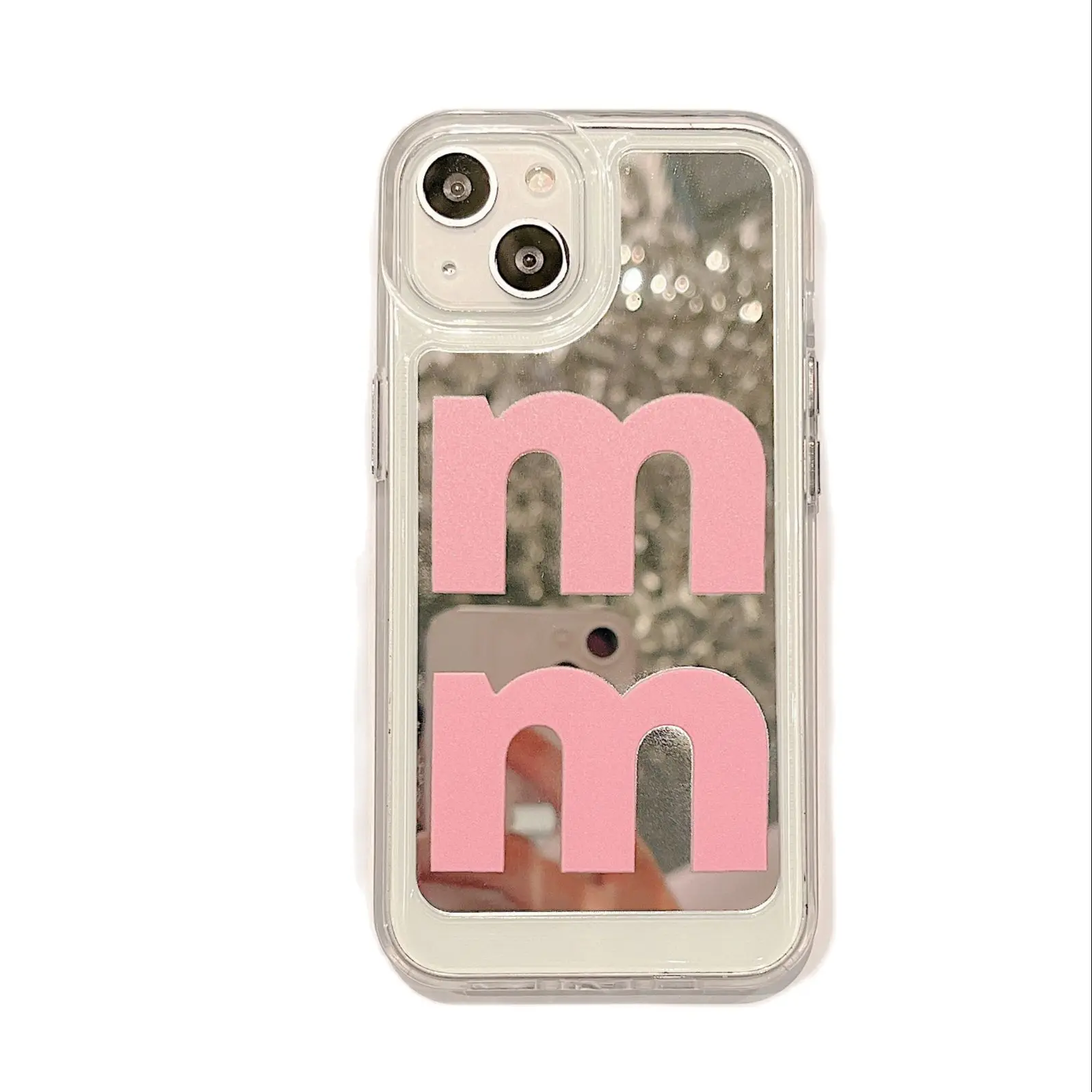 Pink Double M Cosmetic Mirror Case for iPhone 14 13 Pro Max Back Phone Cover for 12 11 Pro Max X XS XR 8 7 Plus SE 2020 Capa