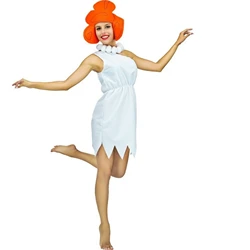 Halloween Women Caveman Costume Set Wilma White Dress Orange Wig for Couple Family Stone Period Theme Party Cosplay