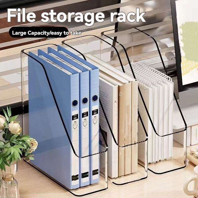 2Pcs/Transparent Desktop File Storage Box Student Desk Storage Rack Book Organizer Large Capacity Acrylic