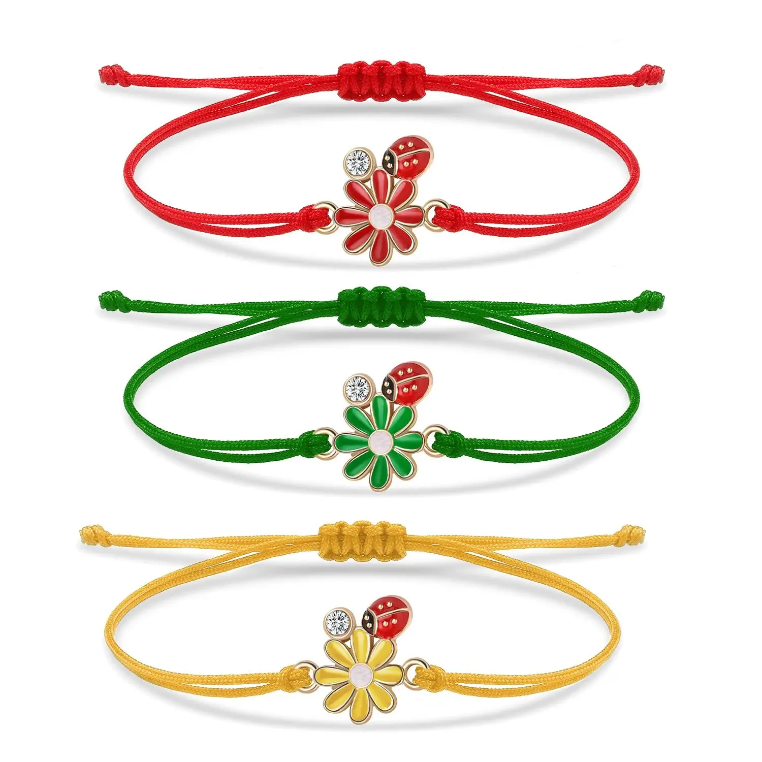 Zinc Alloy Enamel Lovely Ladybug With Sunflower Charm Bracelet Women 2025 New Fashion Insect Red String Blue Cord Jewelry Gift